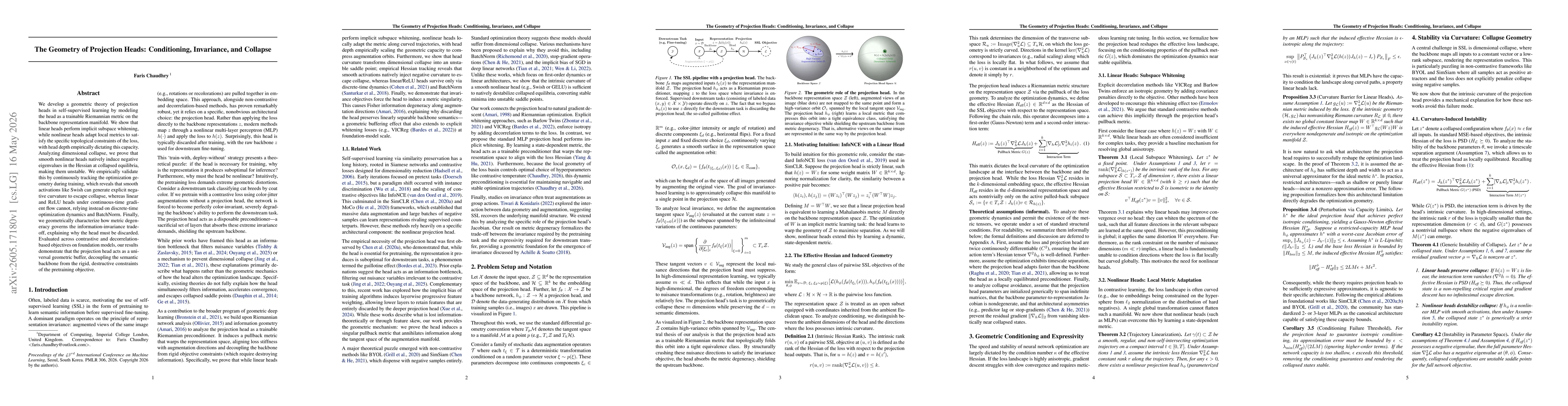 Thumbnail for The Geometry of Projection Heads: Conditioning, Invariance, and Collapse
