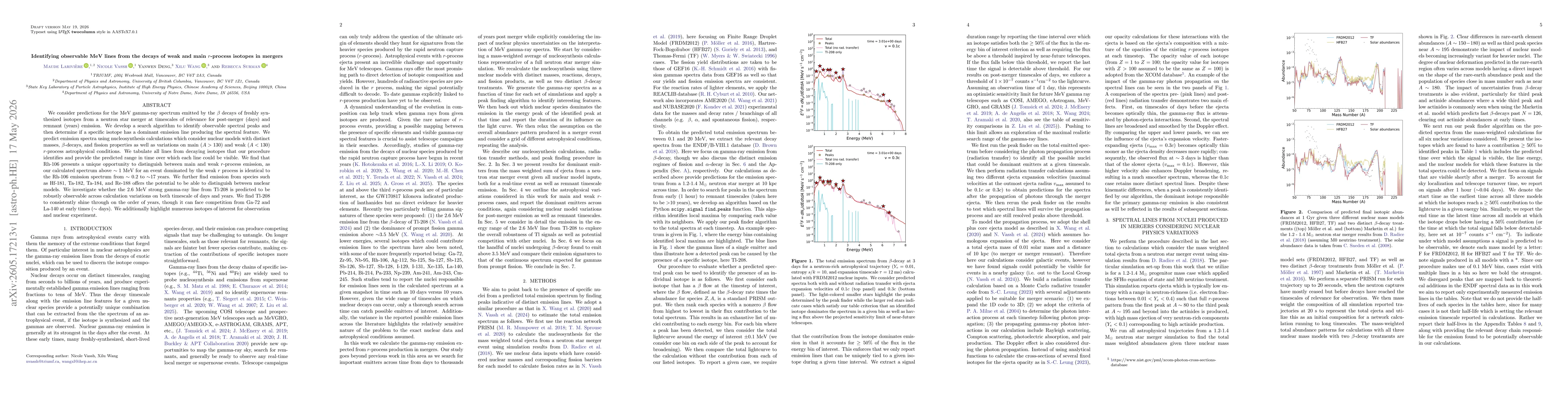 Thumbnail for Identifying observable MeV lines from the decays of weak and main $r$-process isotopes in mergers