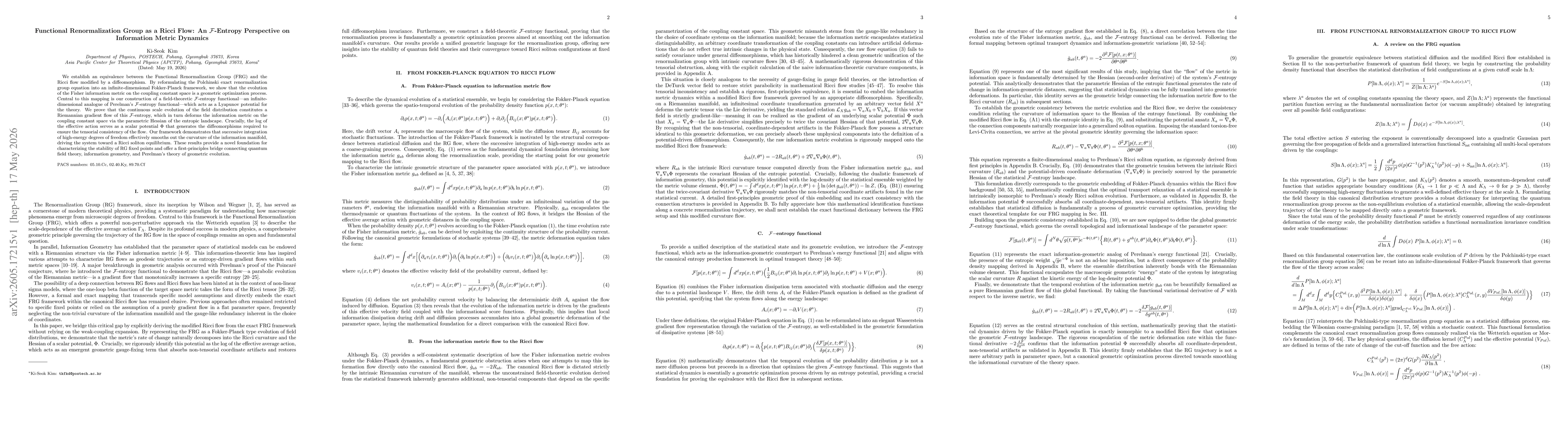 Thumbnail for Functional Renormalization Group as a Ricci Flow: An $\mathcal{F}$-Entropy Perspective on Information Metric Dynamics