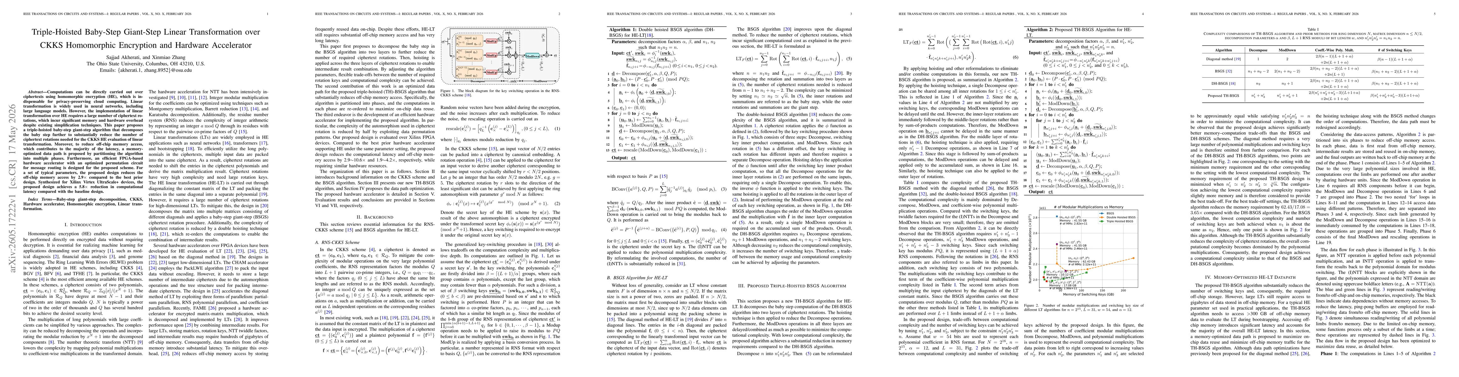 Thumbnail for Triple-Hoisted Baby-Step Giant-Step Linear Transformation over CKKS Homomorphic Encryption and Hardware Accelerator