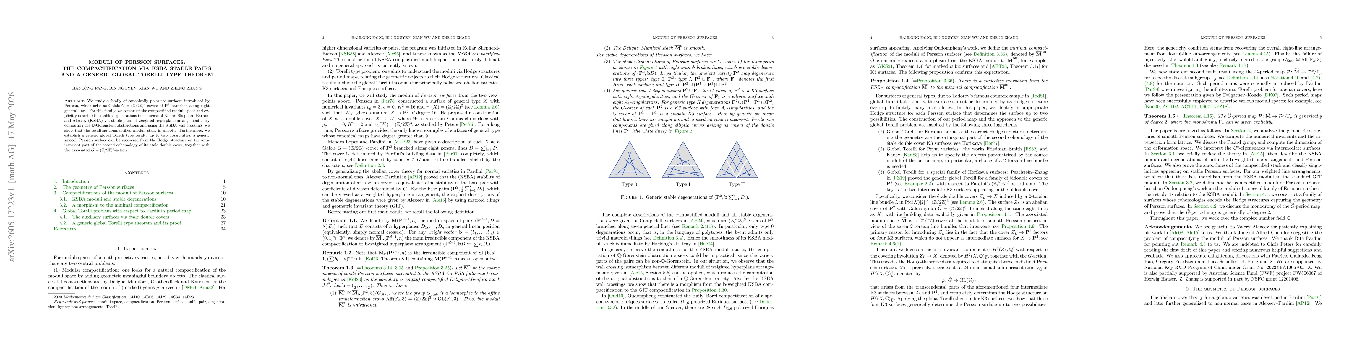 Thumbnail for Moduli of Persson surfaces: The compactification via KSBA stable pairs and a generic global Torelli type theorem