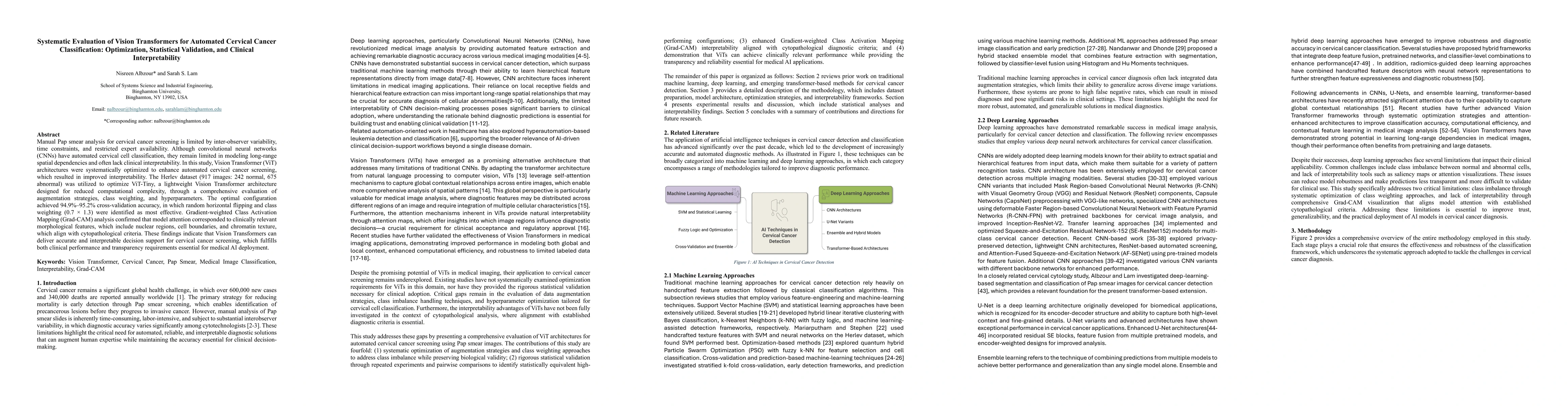 Thumbnail for Systematic Evaluation of Vision Transformers for Automated Cervical Cancer Classification: Optimization, Statistical Validation, and Clinical Interpretability