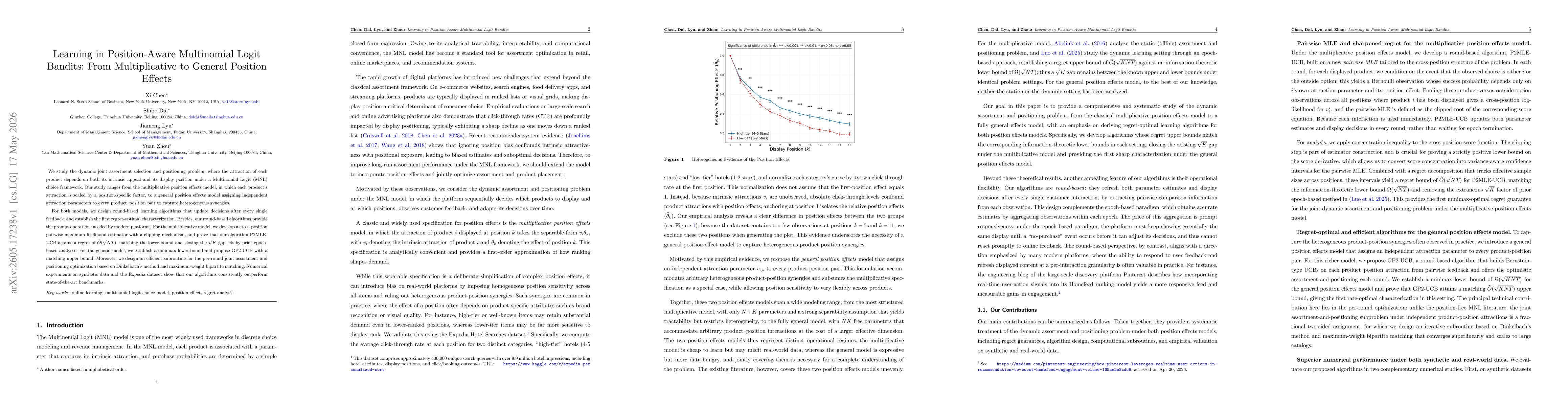 Thumbnail for Learning in Position-Aware Multinomial Logit Bandits: From Multiplicative to General Position Effects