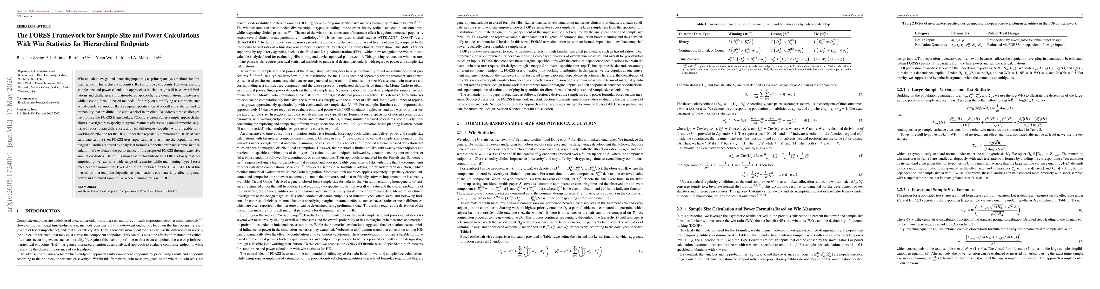 Thumbnail for The FORSS Framework for Sample Size and Power Calculations With Win Statistics for Hierarchical Endpoints