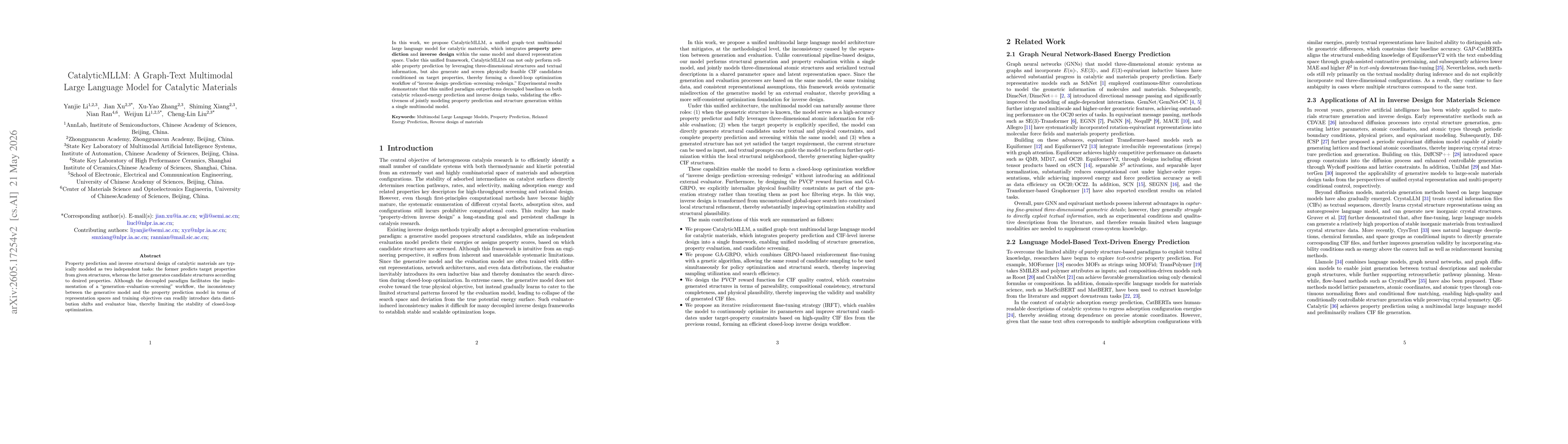 Thumbnail for CatalyticMLLM: A Graph-Text Multimodal Large Language Model for Catalytic Materials