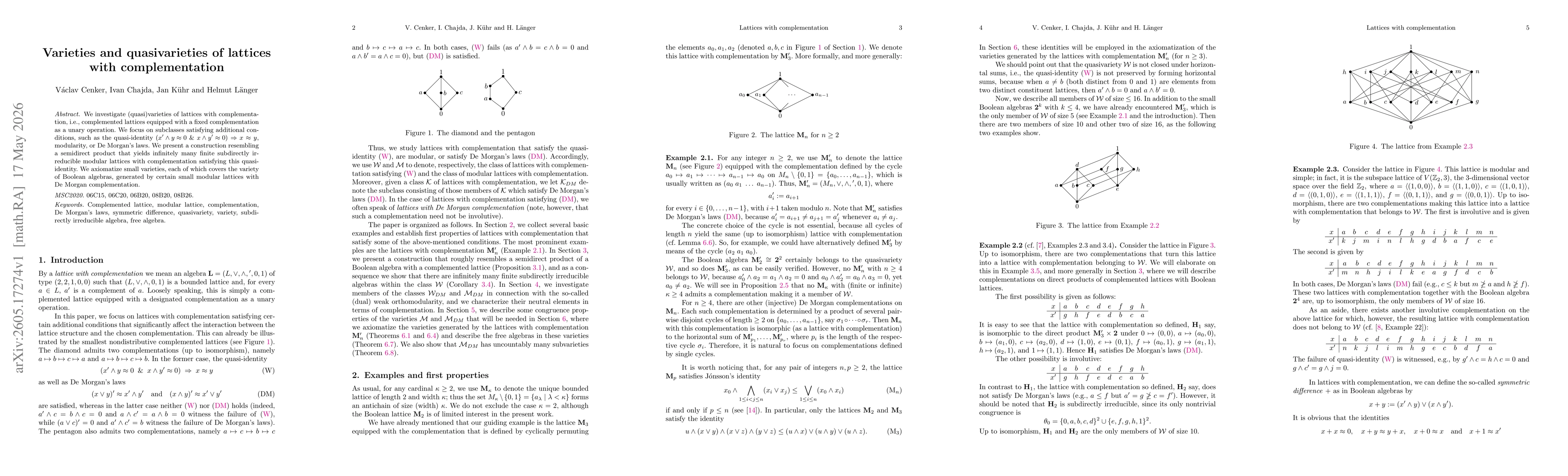 Thumbnail for Varieties and quasivarieties of lattices with complementation