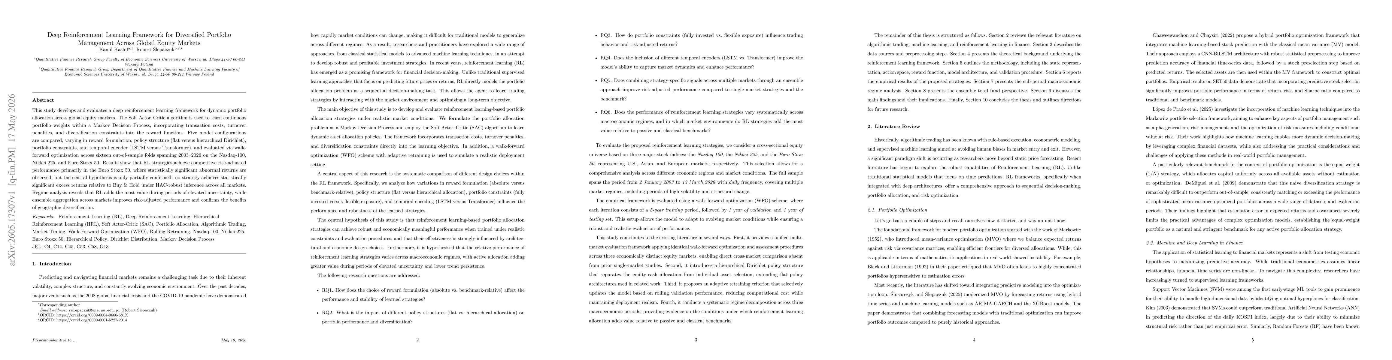 Thumbnail for Deep Reinforcement Learning Framework for Diversified Portfolio Management Across Global Equity Markets