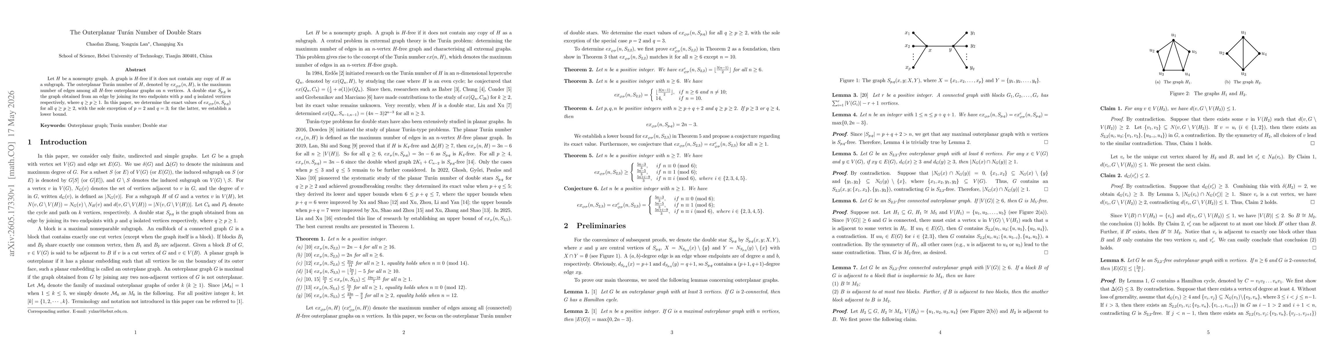 Thumbnail for The Outerplanar Turán Number of Double Stars