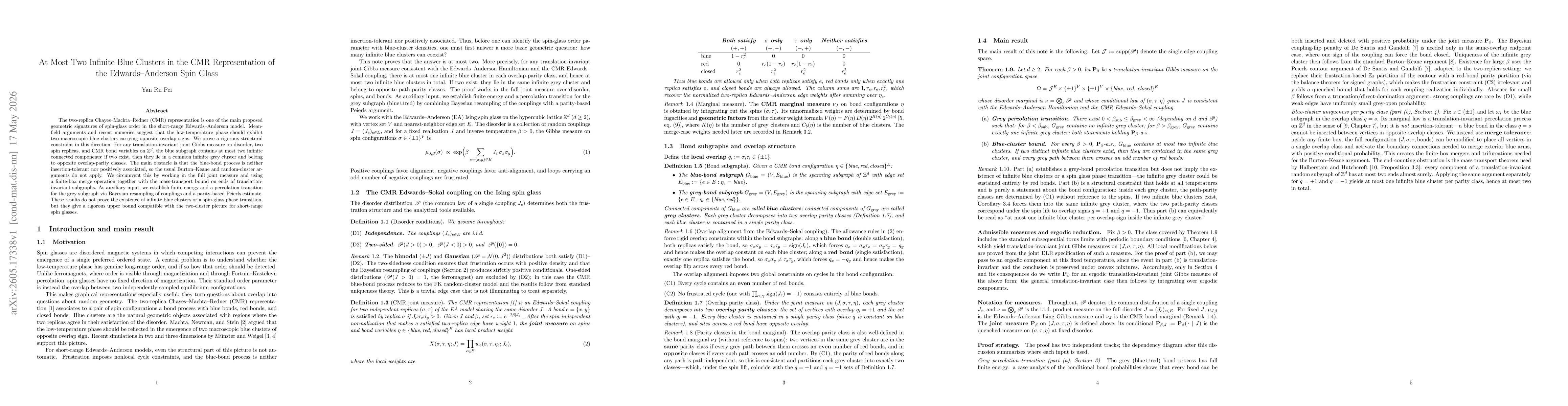 Thumbnail for At Most Two Infinite Blue Clusters in the CMR Representation of the Edwards-Anderson Spin Glass