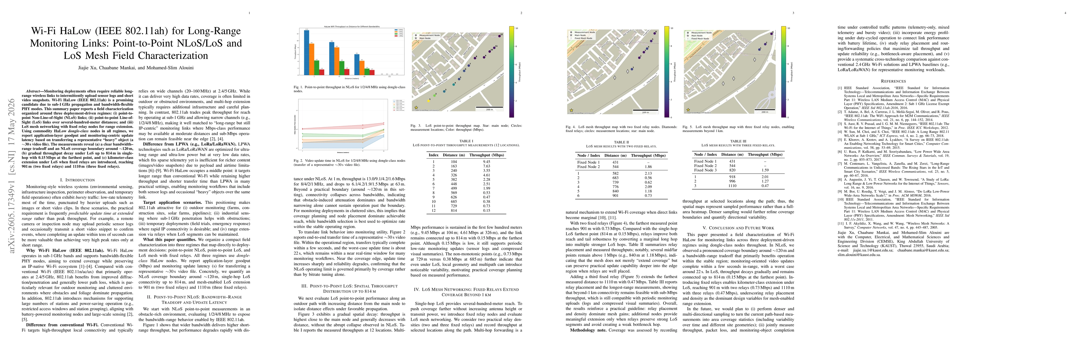 Thumbnail for Wi-Fi HaLow (IEEE 802.11ah) for Long-Range Monitoring Links: Point-to-Point NLoS/LoS and LoS Mesh Field Characterization