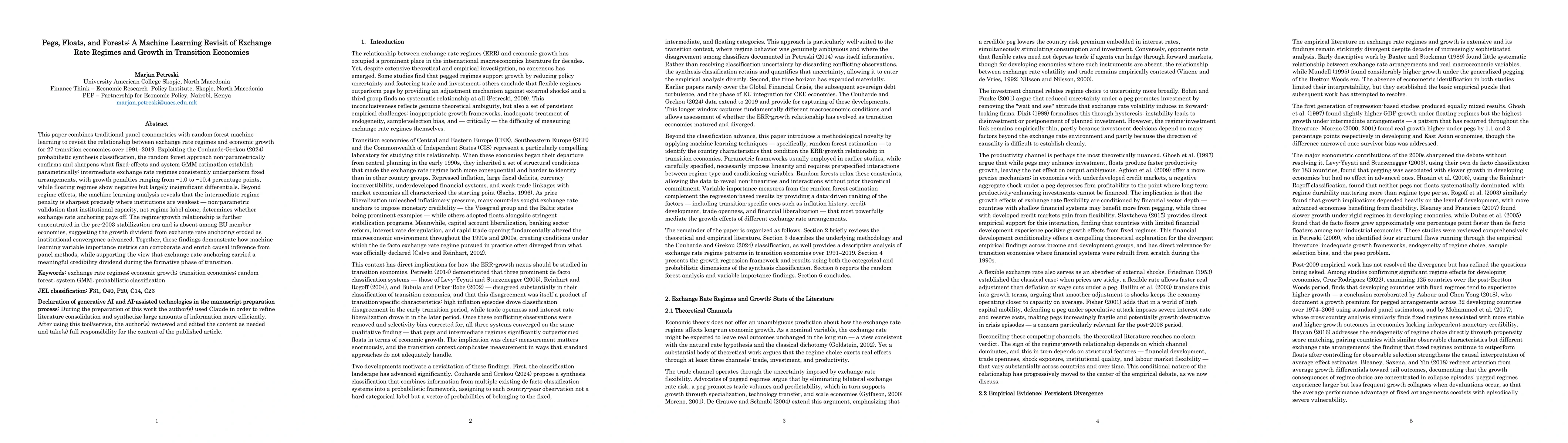 Thumbnail for Pegs, Floats, and Forests: A Machine Learning Revisit of Exchange Rate Regimes and Growth in Transition Economies