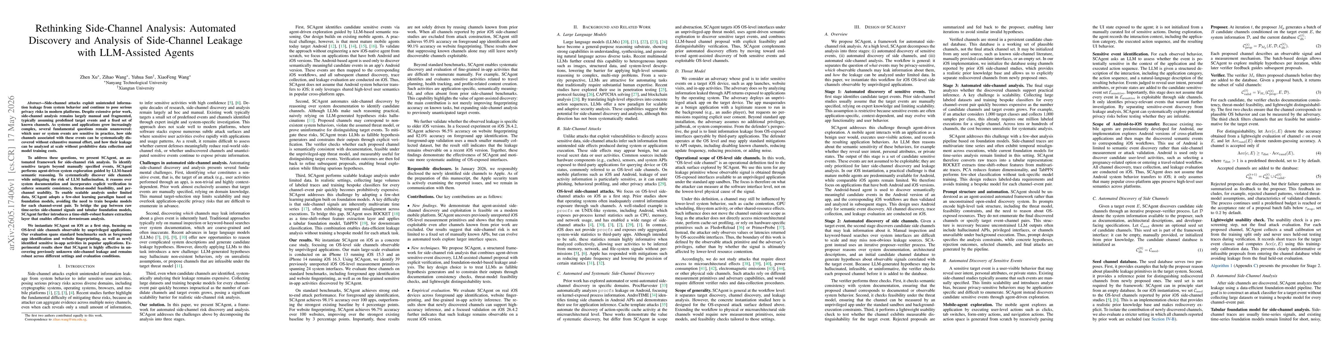 Thumbnail for Rethinking Side-Channel Analysis: Automated Discovery and Analysis of Side-Channel Leakage with LLM-Assisted Agents