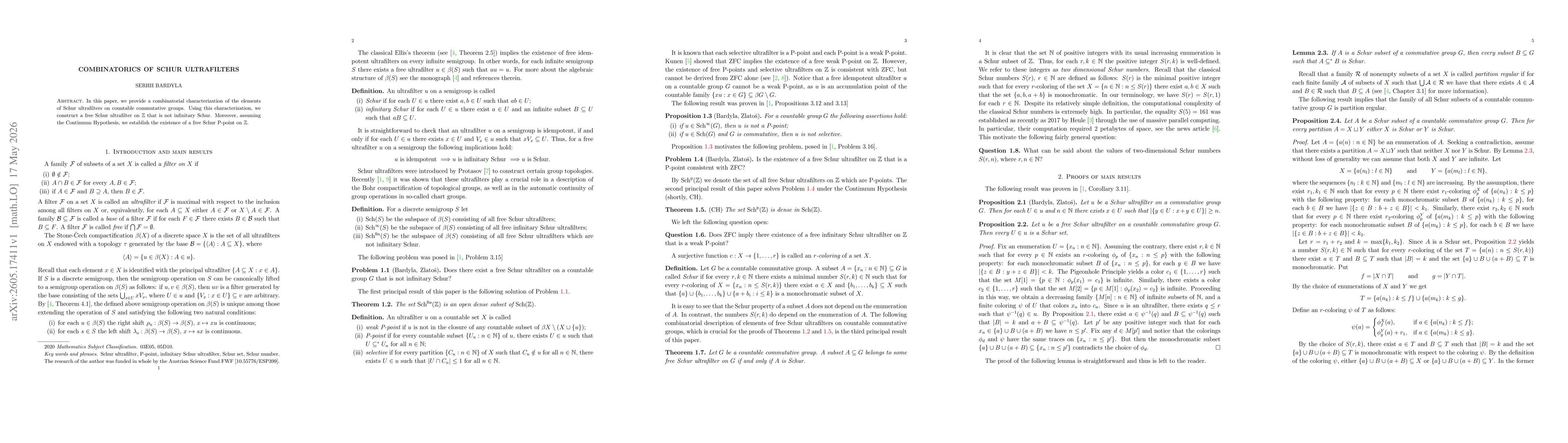 Thumbnail for Combinatorics of Schur ultrafilters