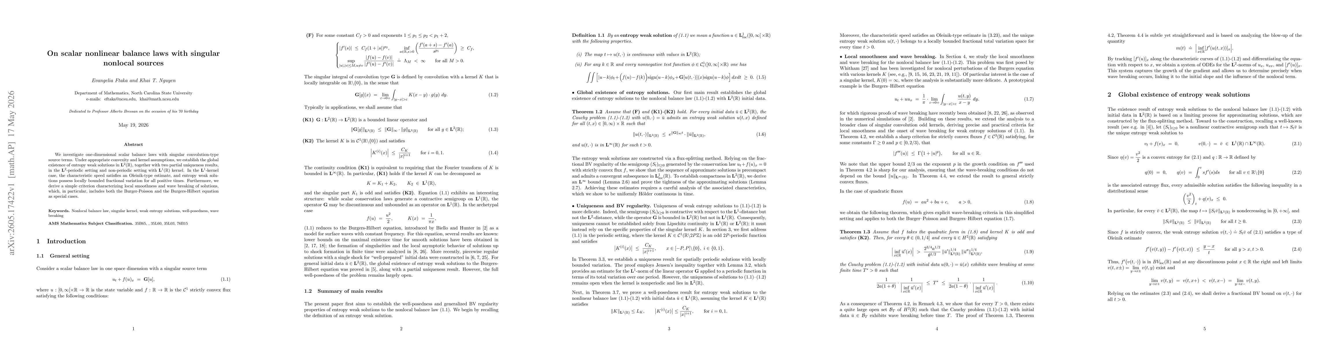 Thumbnail for On scalar nonlinear balance laws with singular nonlocal sources