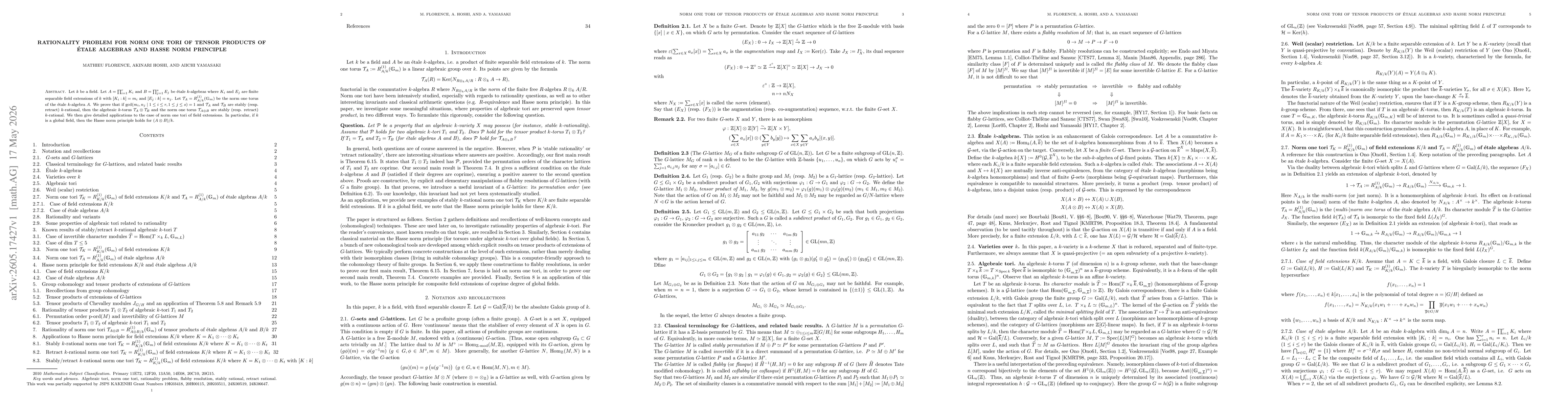 Thumbnail for Rationality problem for norm one tori of tensor products of étale algebras and Hasse norm principle