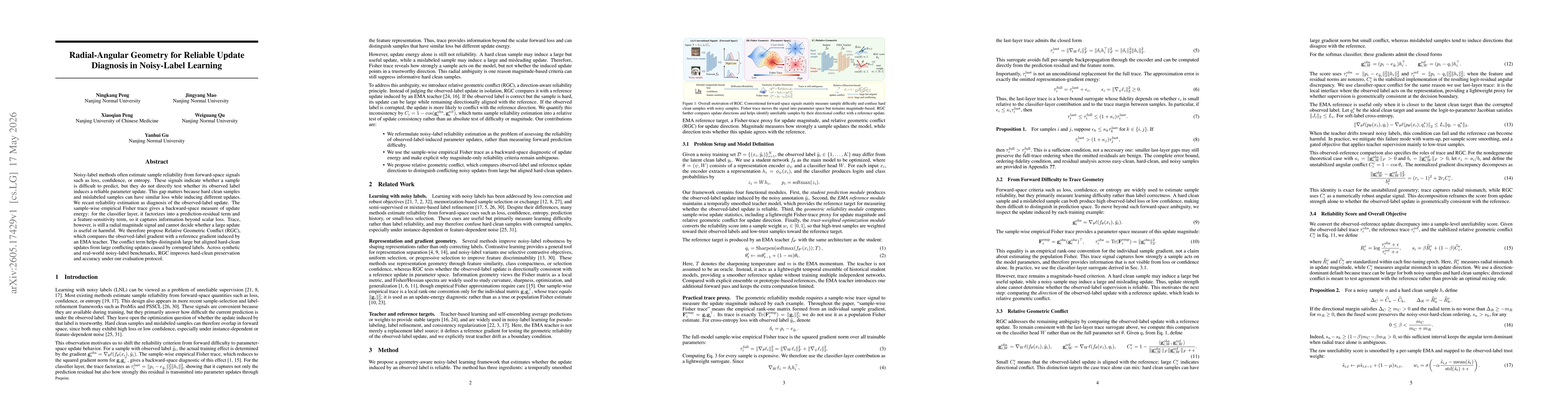 Thumbnail for Radial-Angular Geometry for Reliable Update Diagnosis in Noisy-Label Learning