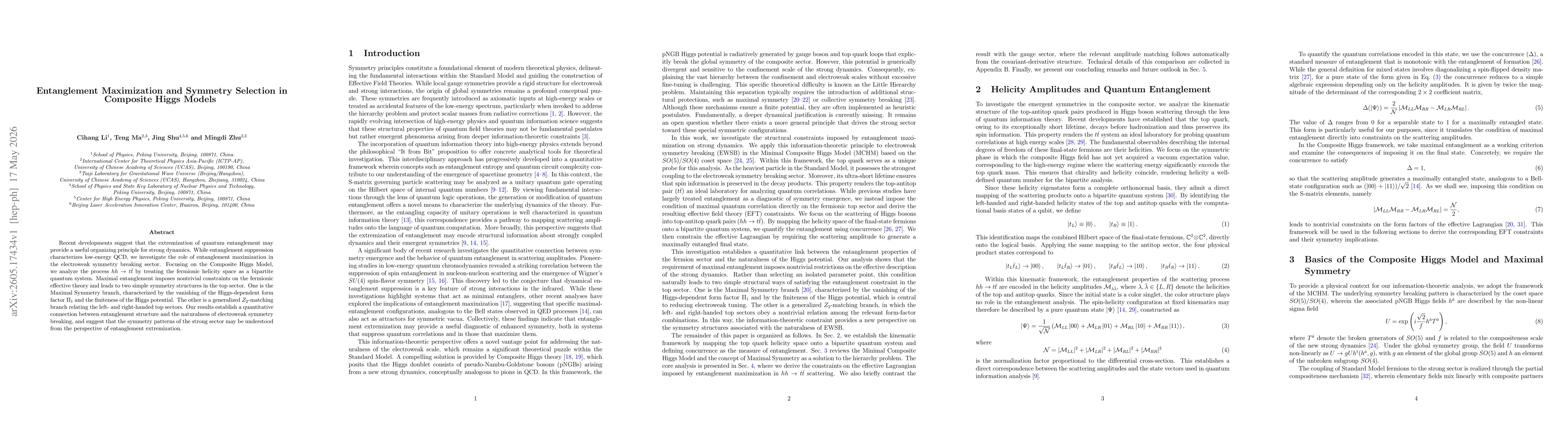 Thumbnail for Entanglement Maximization and Symmetry Selection in Composite Higgs Models