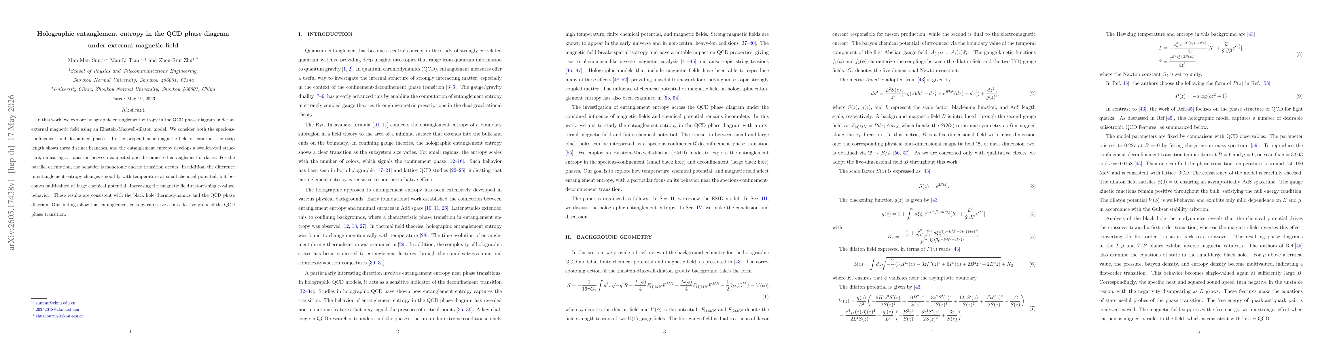 Thumbnail for Holographic entanglement entropy in the QCD phase diagram under external magnetic field