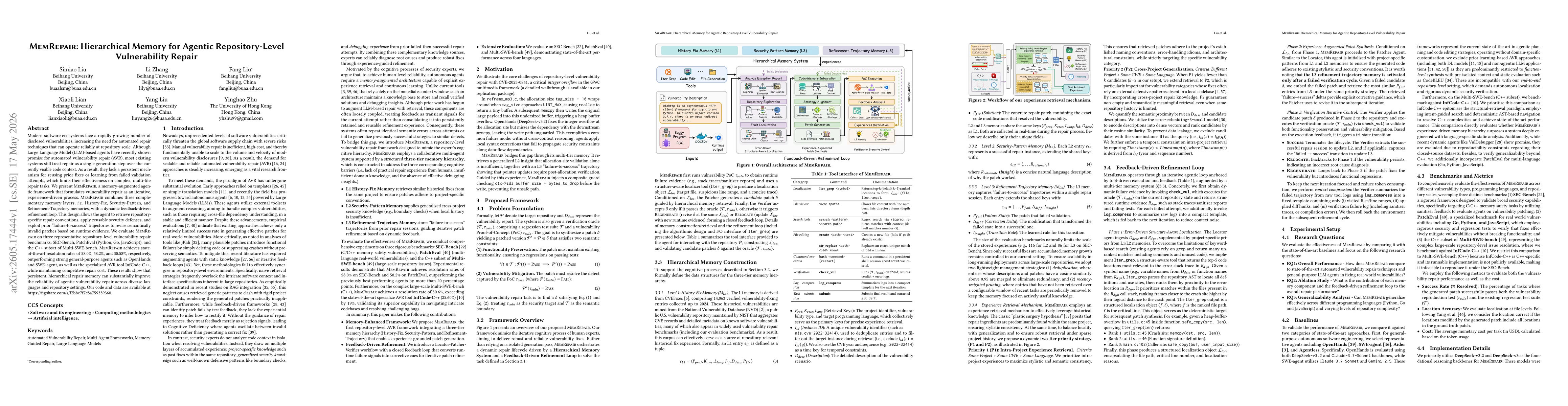 Thumbnail for MemRepair: Hierarchical Memory for Agentic Repository-Level Vulnerability Repair