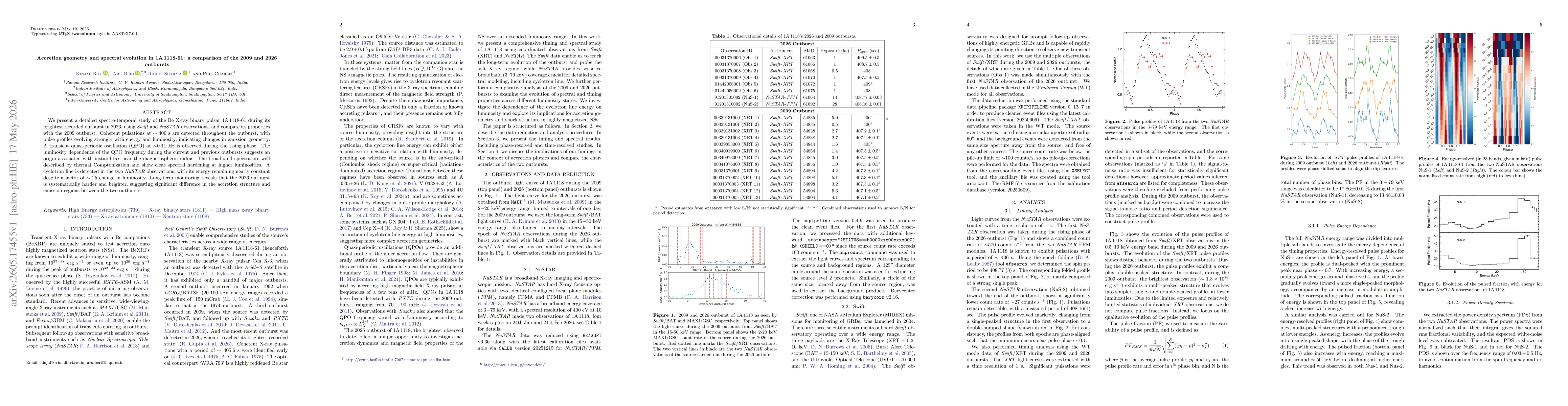 Thumbnail for Accretion geometry and spectral evolution in 1A 1118-61: a comparison of the 2009 and 2026 outbursts
