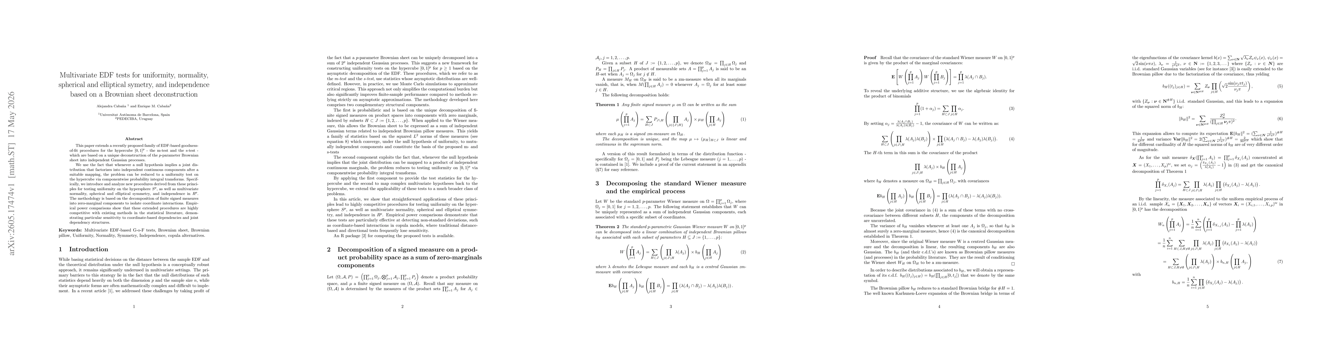 Thumbnail for Multivariate EDF tests for uniformity, normality,spherical and elliptical symetry, and independence based on a Brownian sheet deconstruction