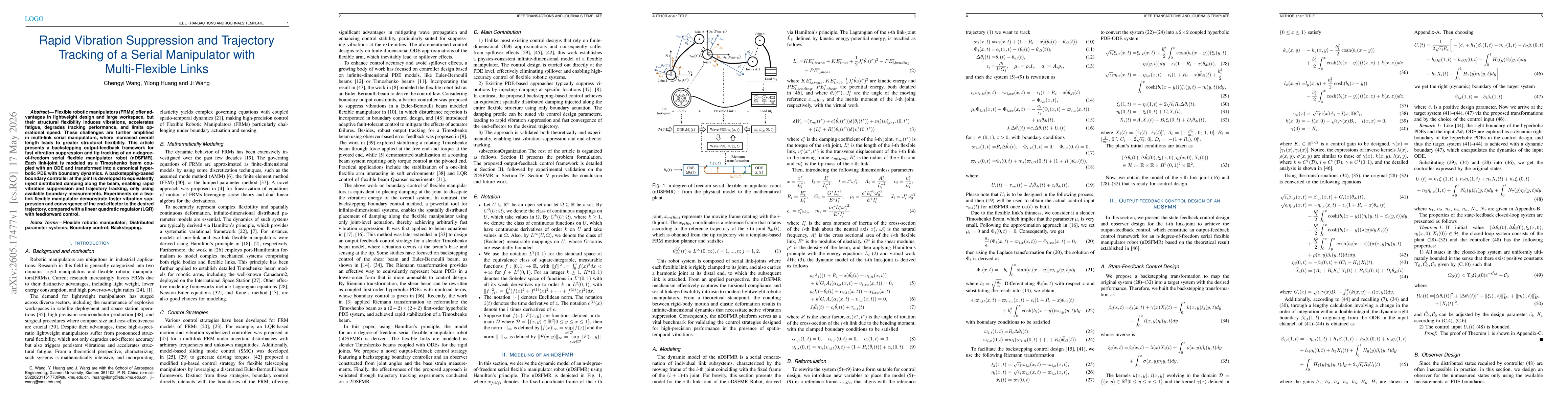 Thumbnail for Rapid Vibration Suppression and Trajectory Tracking of a Serial Manipulator with Multi-Flexible Links