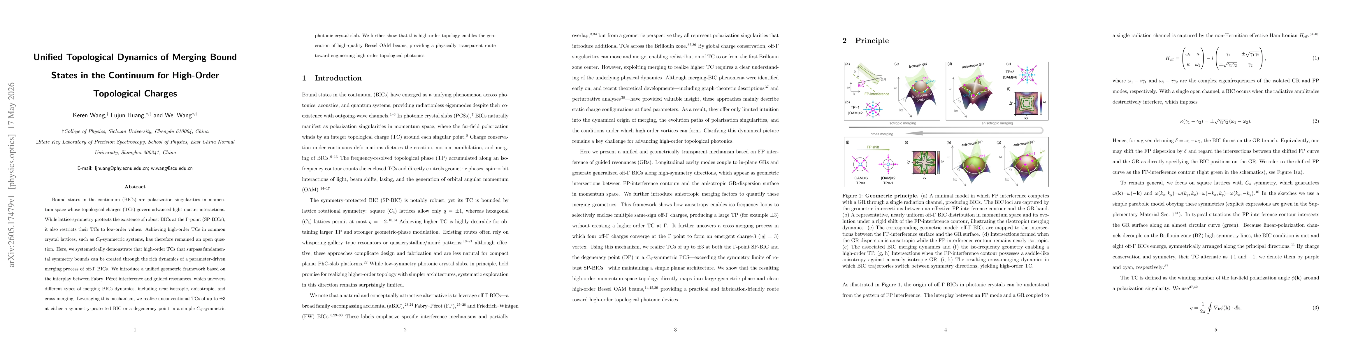Thumbnail for Unified Topological Dynamics of Merging Bound States in the Continuum for High-Order Topological Charges