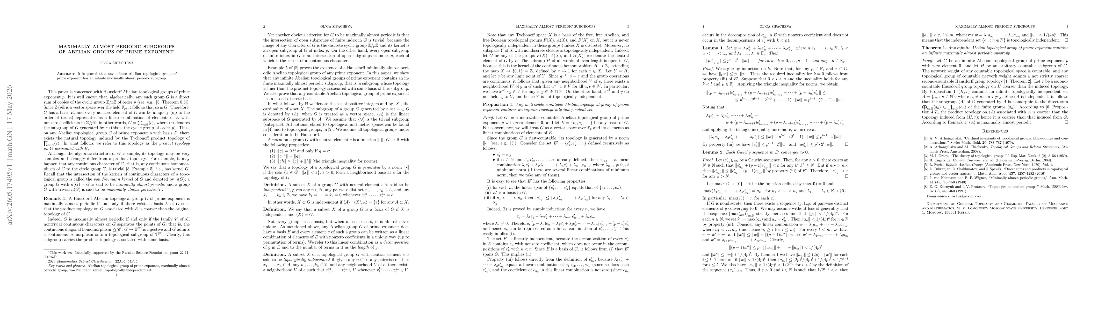 Thumbnail for Maximally almost periodic subgroups of Abelian groups of prime exponent