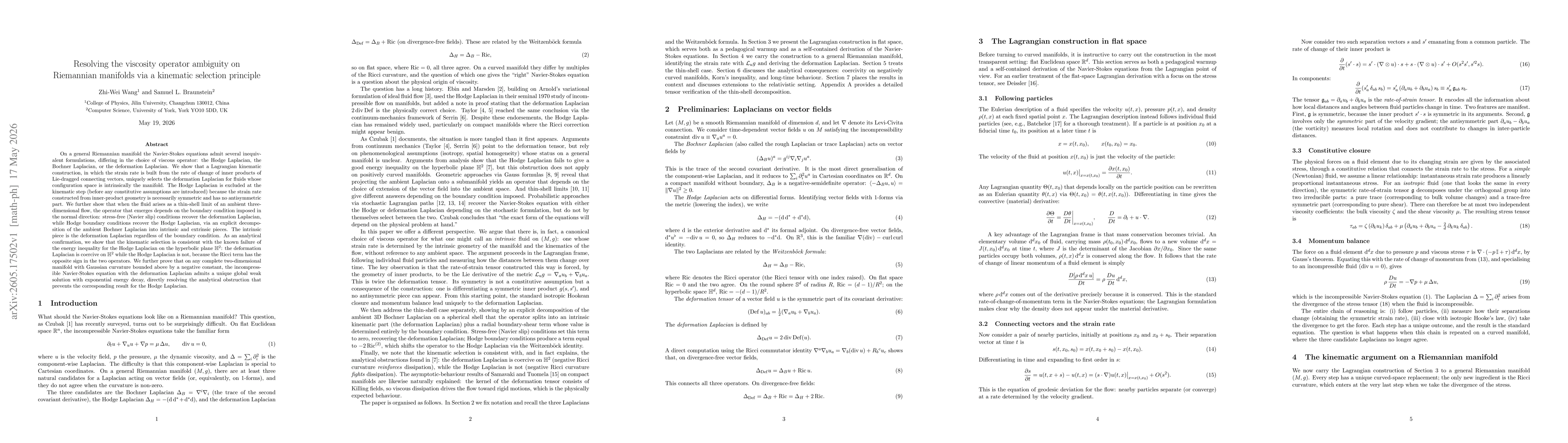 Thumbnail for Resolving the viscosity operator ambiguity on Riemannian manifolds via a kinematic selection principle