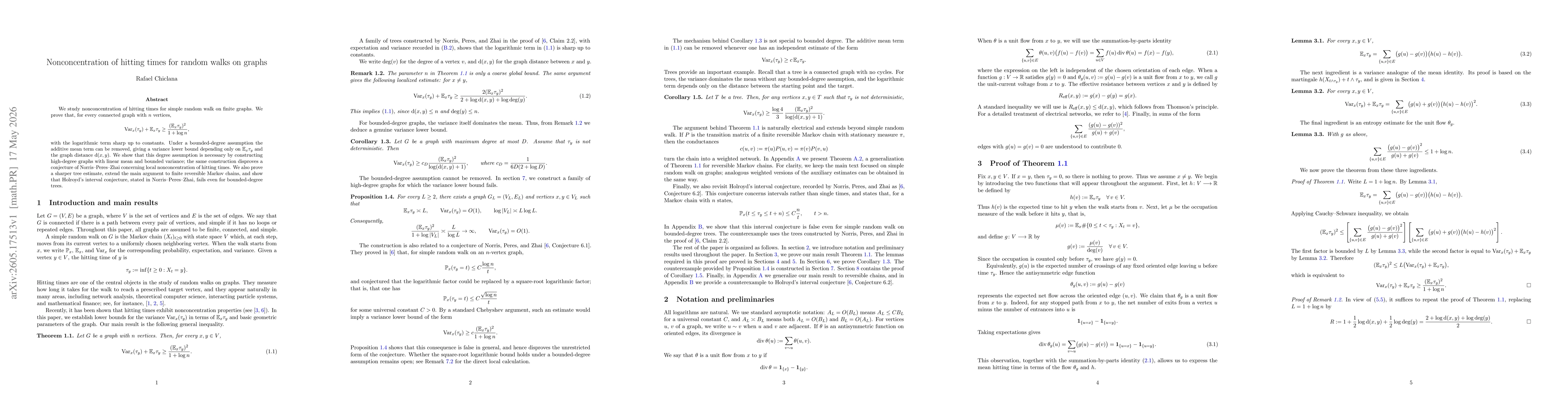 Thumbnail for Nonconcentration of hitting times for random walks on graphs