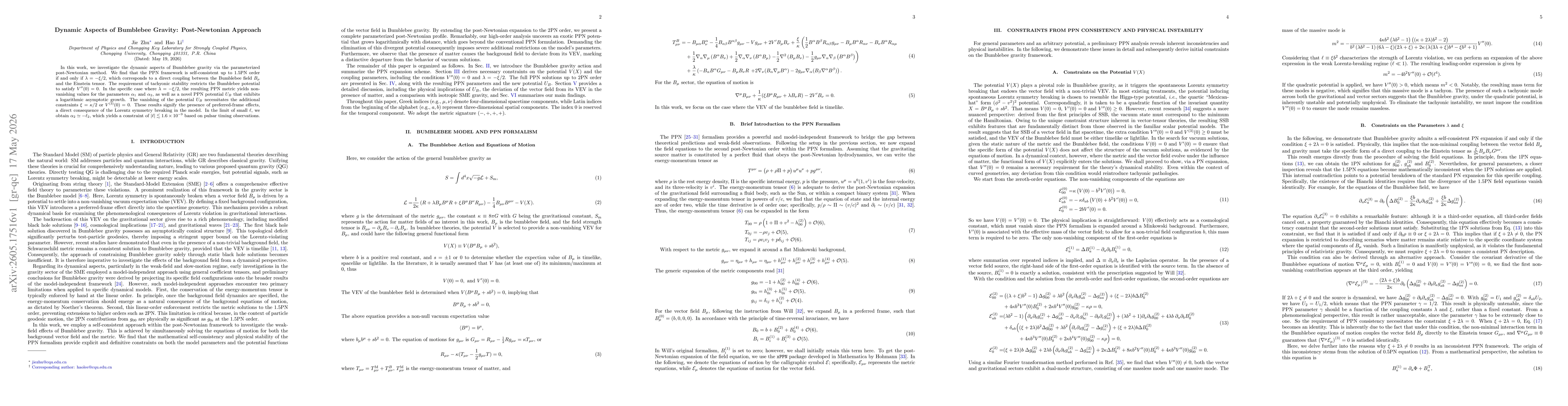 Thumbnail for Dynamic Aspects of Bumblebee Gravity: Post-Newtonian Approach