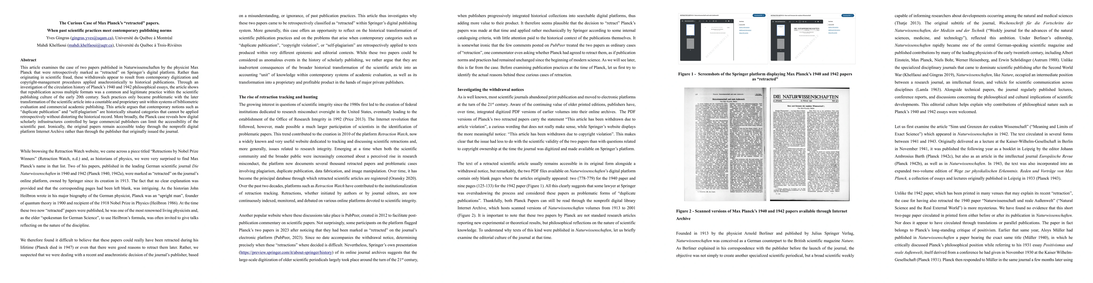 Thumbnail for The Curious Case of Max Planck retracted papers. When past scientific practices meet contemporary publishing norms