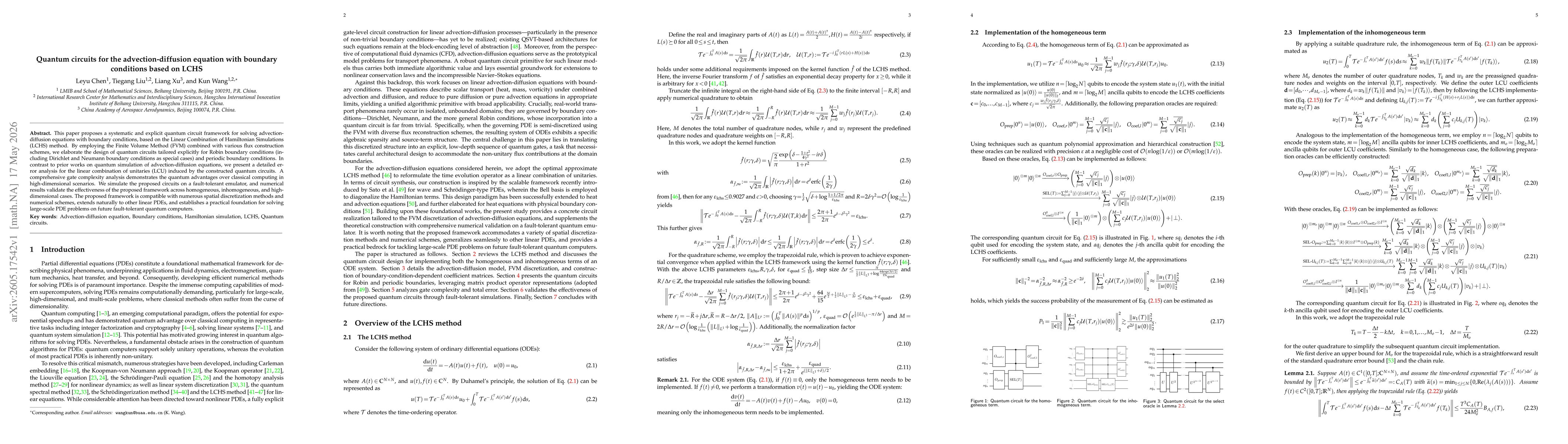 Thumbnail for Quantum circuits for the advection-diffusion equation with boundary conditions based on LCHS