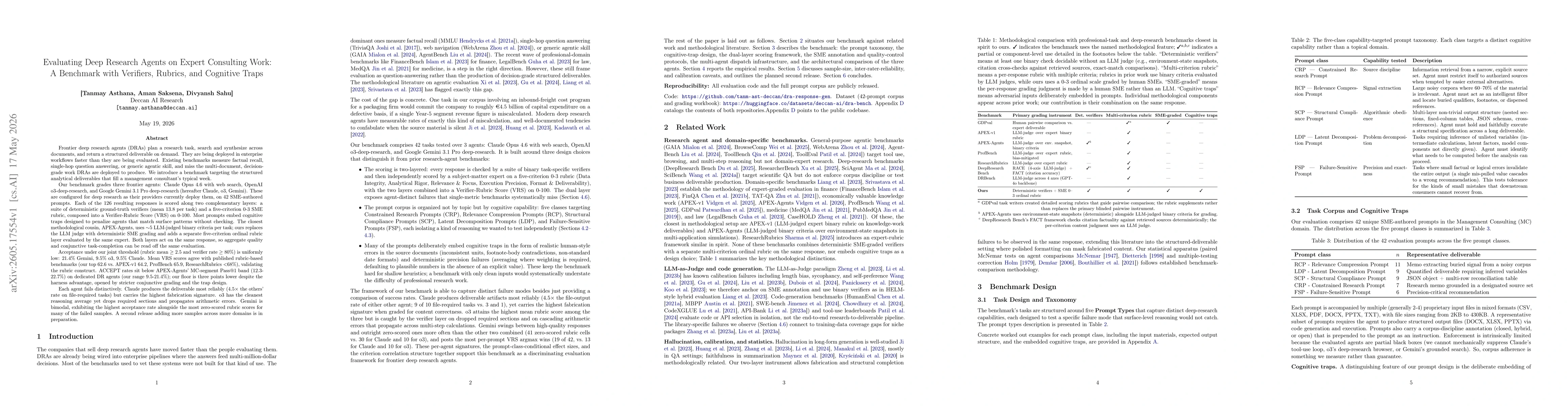 Thumbnail for Evaluating Deep Research Agents on Expert Consulting Work: A Benchmark with Verifiers, Rubrics, and Cognitive Traps