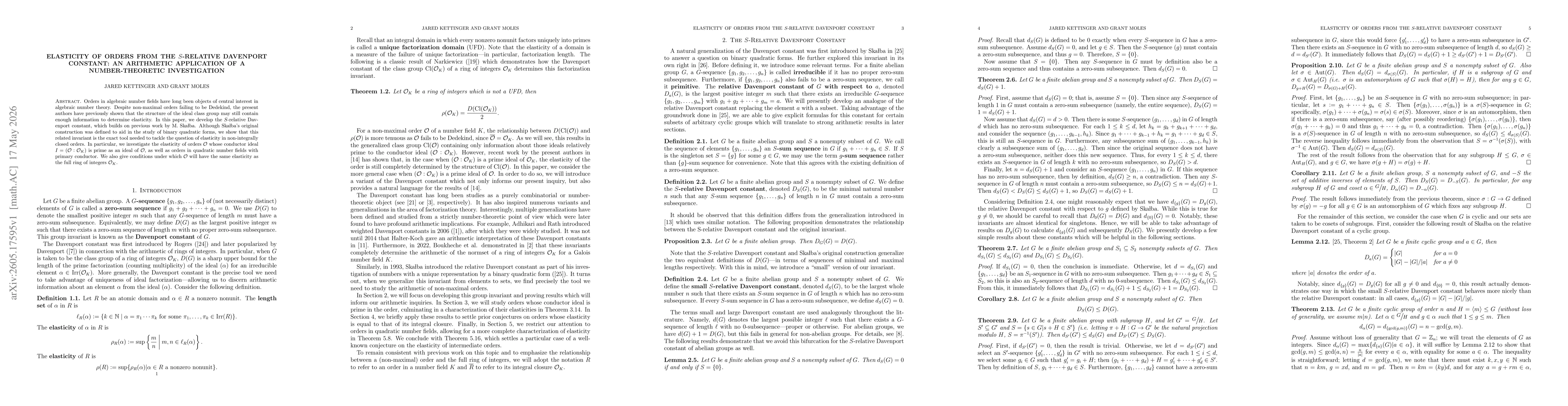 Thumbnail for Elasticity of Orders from the $S$-relative Davenport Constant: an Arithmetic Application of a Number-Theoretic Investigation