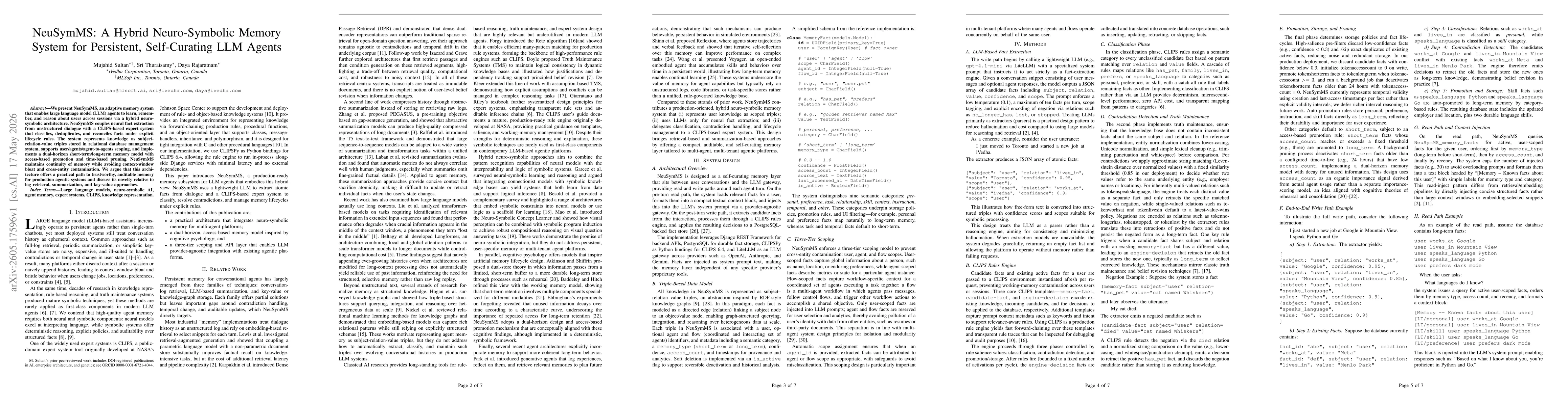 Thumbnail for NeuSymMS: A Hybrid Neuro-Symbolic Memory System for Persistent, Self-Curating LLM Agents