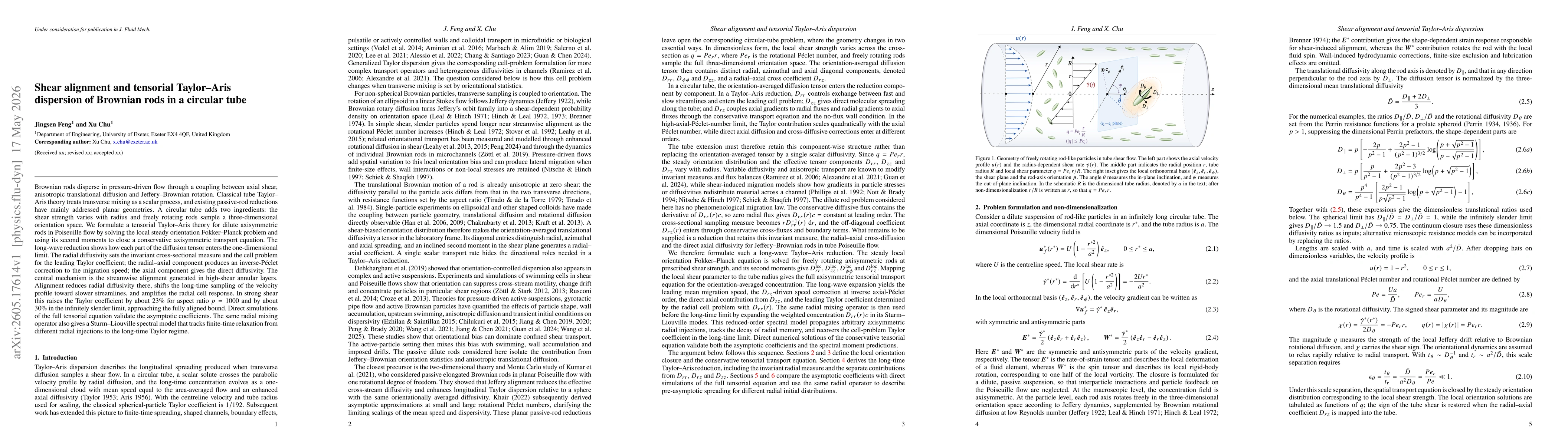 Thumbnail for Shear alignment and tensorial Taylor--Aris dispersion of Brownian rods in a circular tube