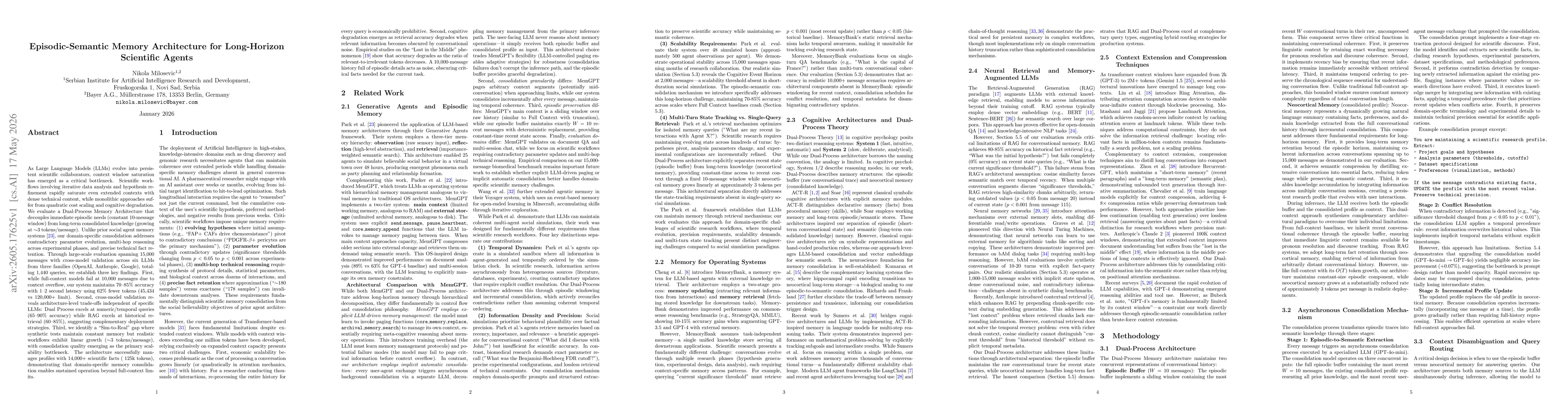 Thumbnail for Episodic-Semantic Memory Architecture for Long-Horizon Scientific Agents