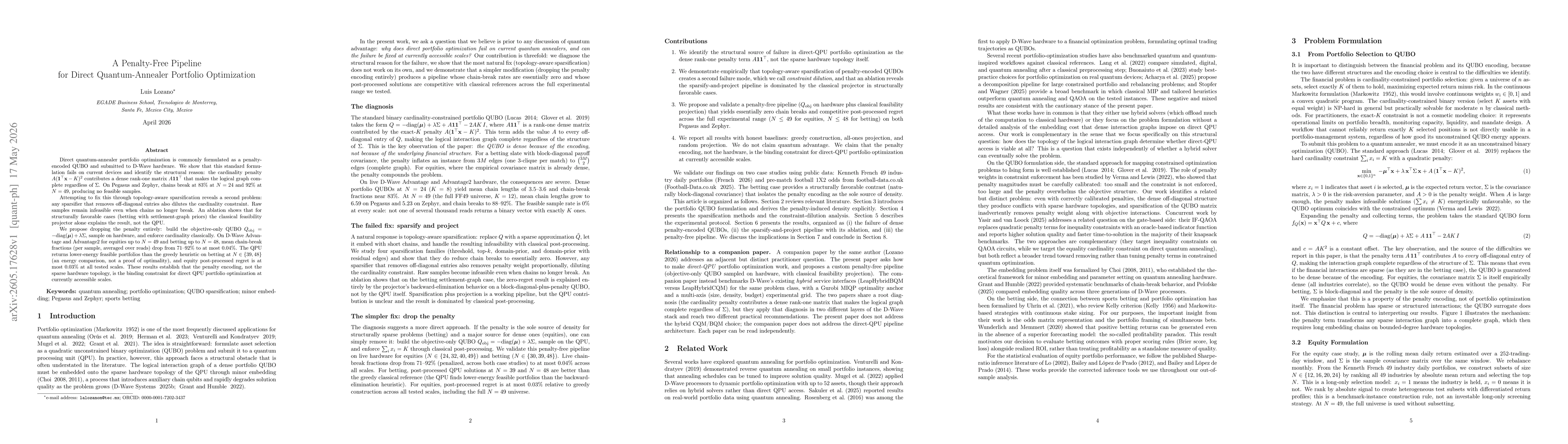 Thumbnail for A Penalty-Free Pipeline for Direct Quantum-Annealer Portfolio Optimization