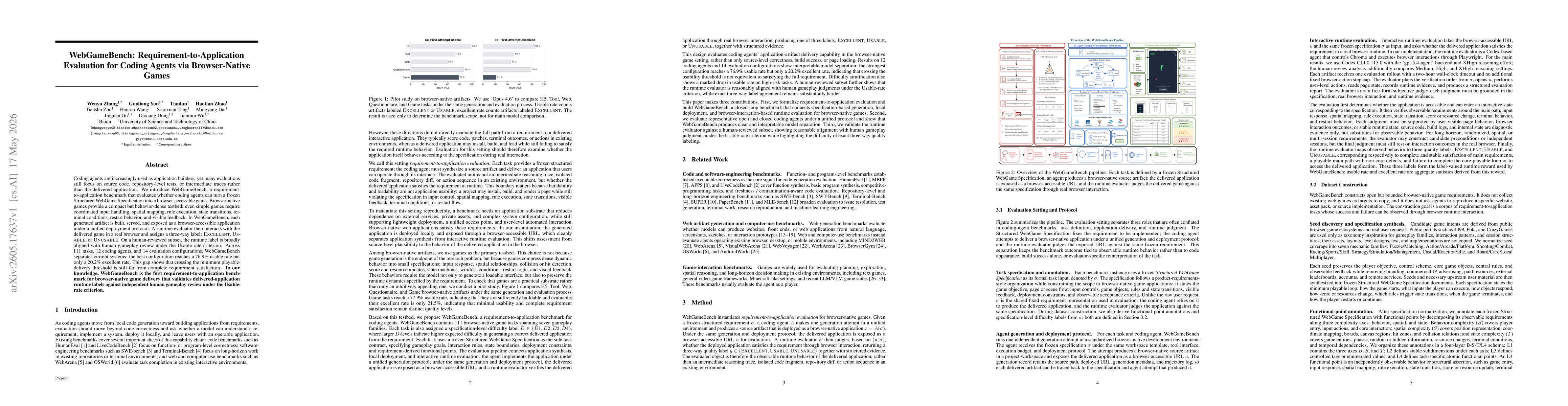 Thumbnail for WebGameBench: Requirement-to-Application Evaluation for Coding Agents via Browser-Native Games
