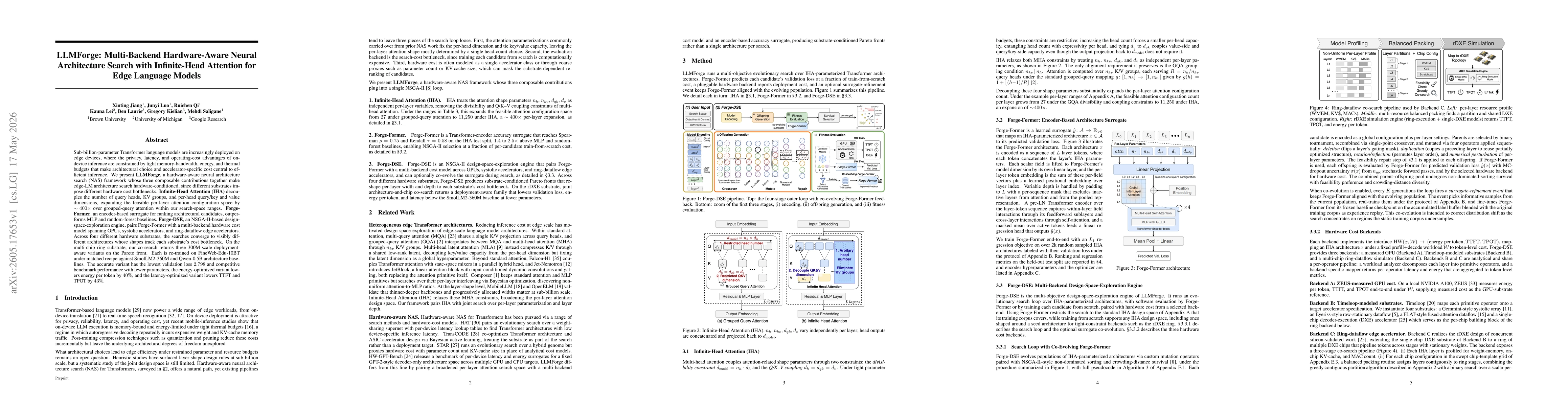 Thumbnail for LLMForge: Multi-Backend Hardware-Aware Neural Architecture Search with Infinite-Head Attention for Edge Language Models