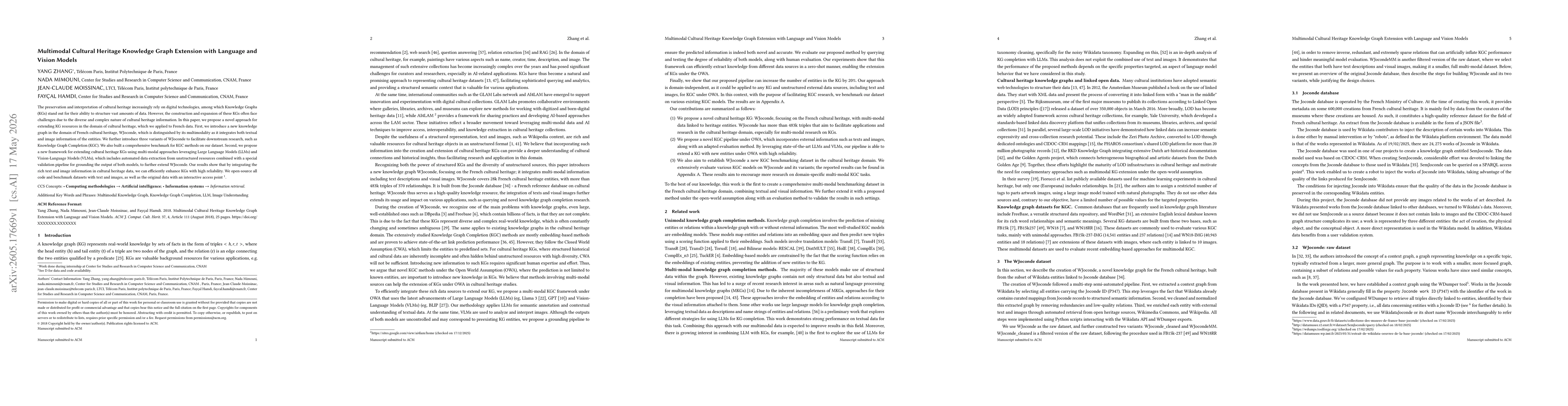 Thumbnail for Multimodal Cultural Heritage Knowledge Graph Extension with Language and Vision Models