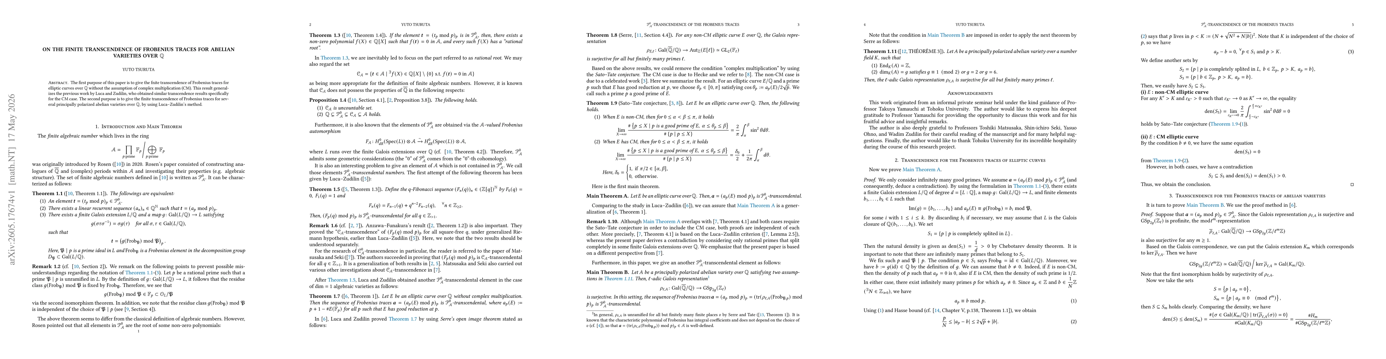 Thumbnail for On the finite transcendence of Frobenius traces for abelian varieties over $\mathbb{Q}$