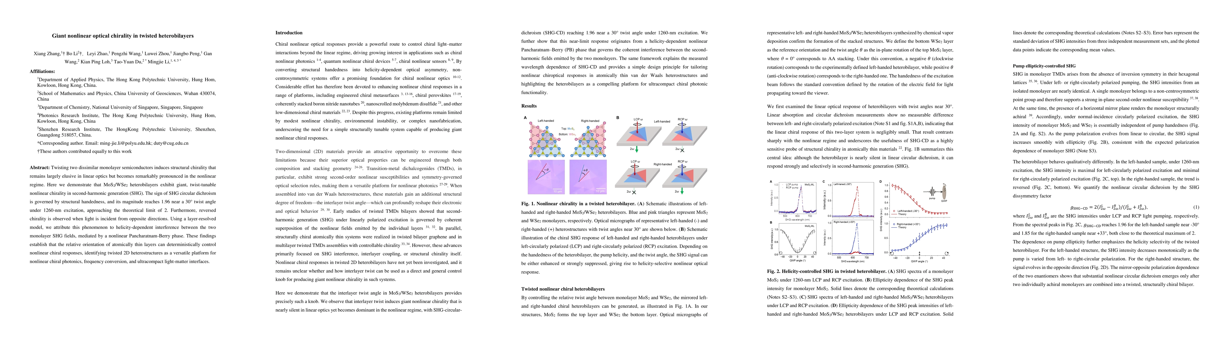 Thumbnail for Giant nonlinear optical chirality in twisted heterobilayers