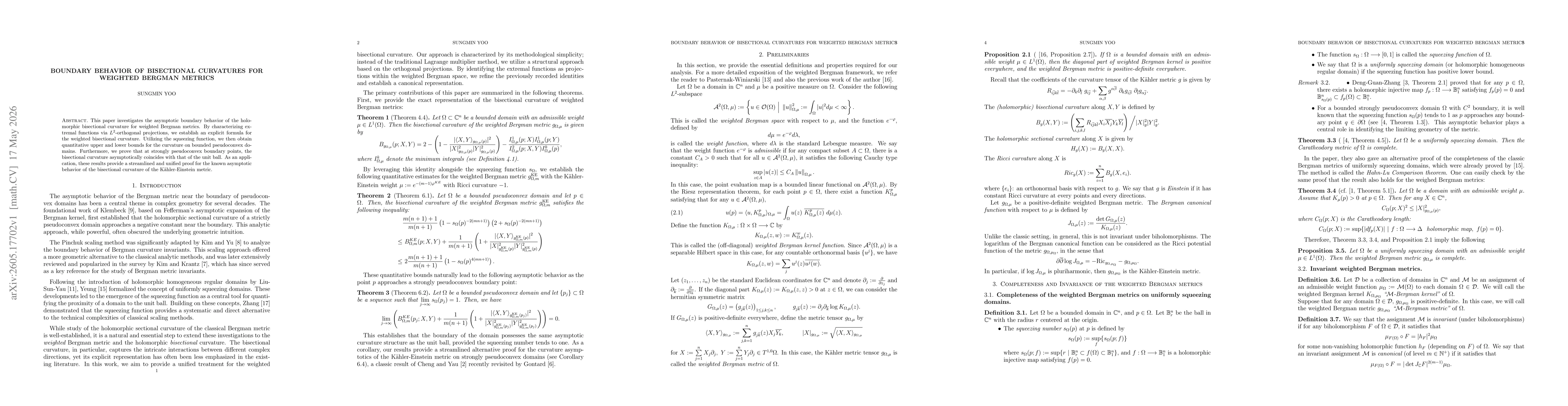 Thumbnail for Boundary Behavior of Bisectional Curvatures for Weighted Bergman Metrics