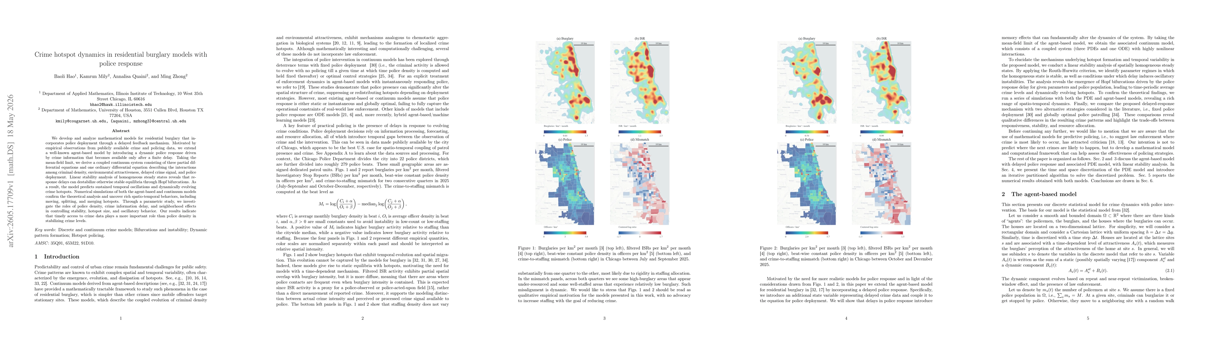 Thumbnail for Crime hotspot dynamics in residential burglary models with police response