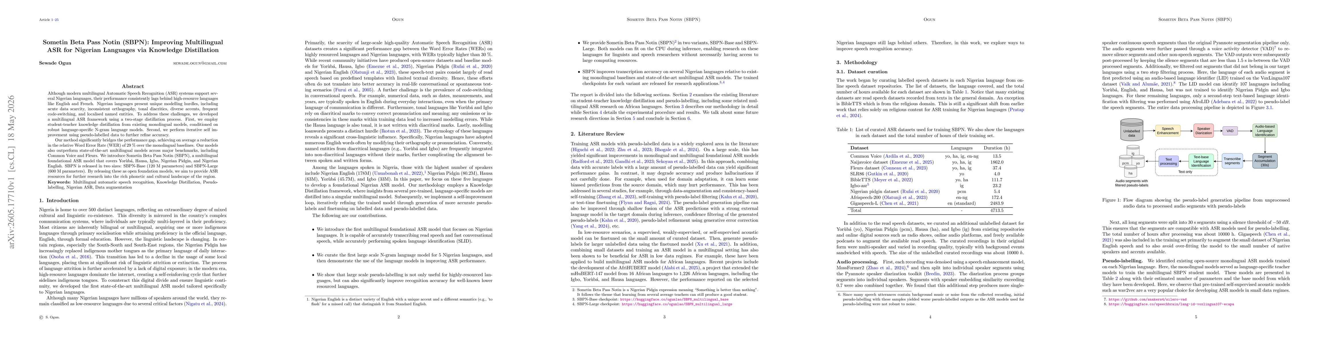 Thumbnail for Sometin Beta Pass Notin (SBPN): Improving Multilingual ASR for Nigerian Languages via Knowledge Distillation