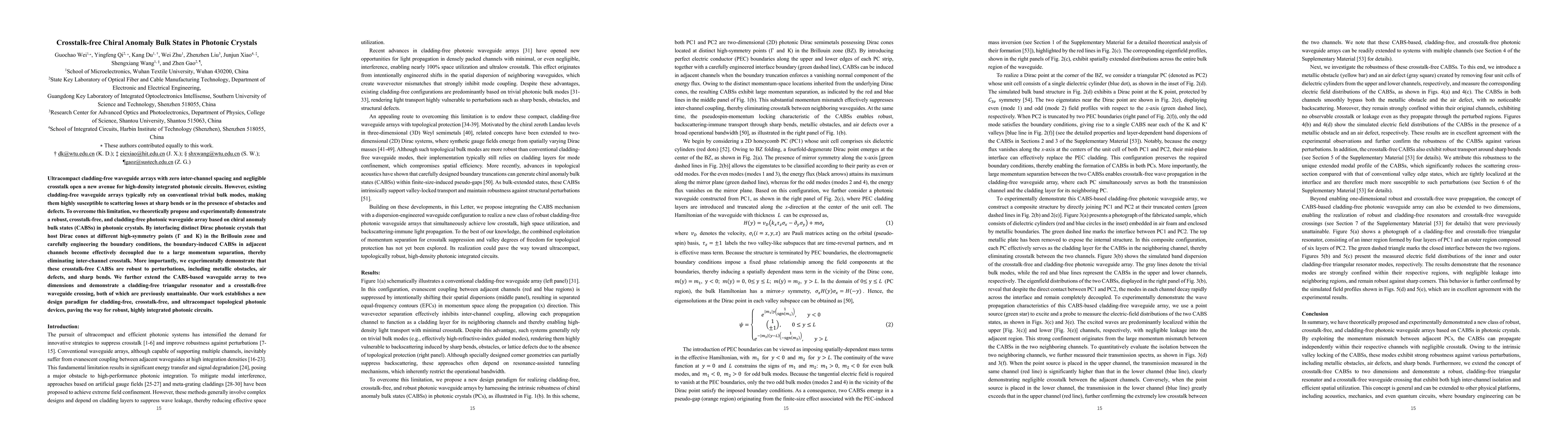 Thumbnail for Crosstalk-free Chiral Anomaly Bulk States in Photonic Crystals