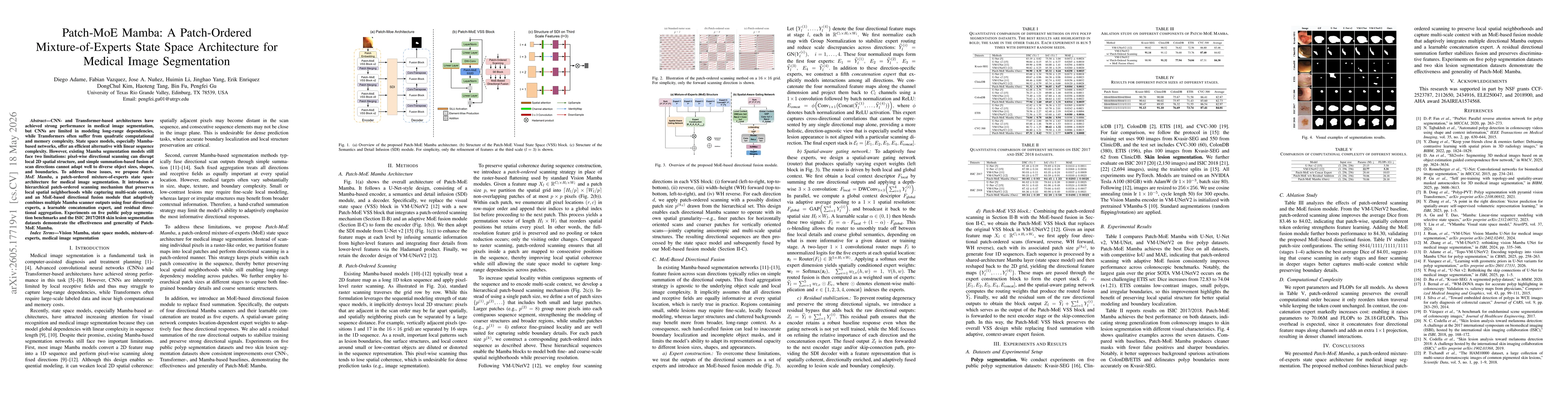 Thumbnail for Patch-MoE Mamba: A Patch-Ordered Mixture-of-Experts State Space Architecture for Medical Image Segmentation