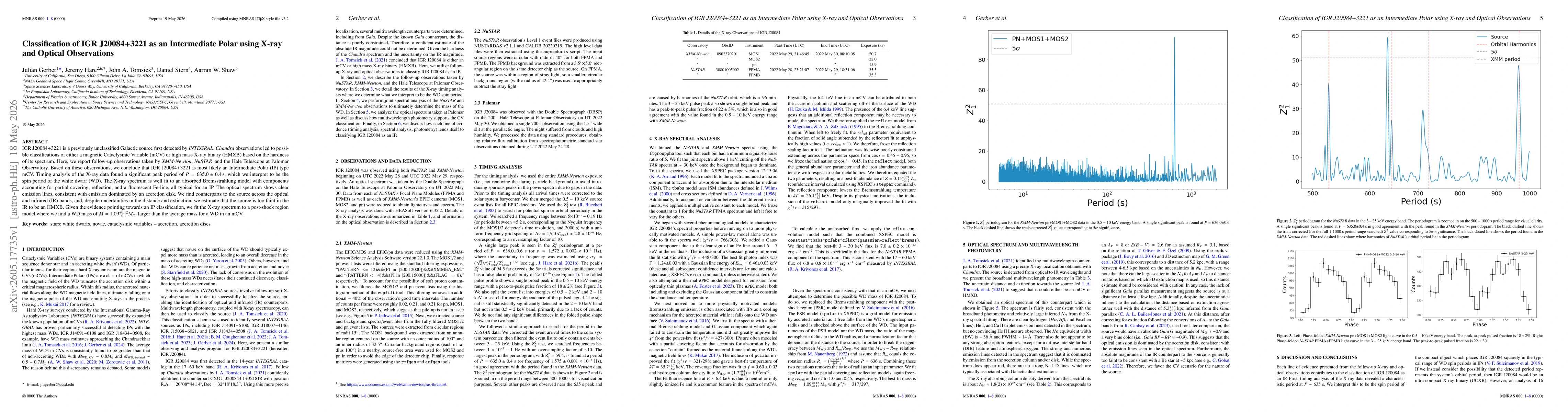 Thumbnail for Classification of IGR J20084+3221 as an Intermediate Polar using X-ray and Optical Observations